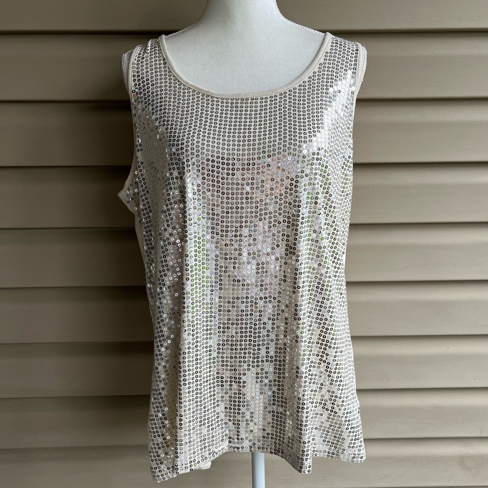 •Dressbarn• Sleeveless Cream Sequin Top - Size 1X
